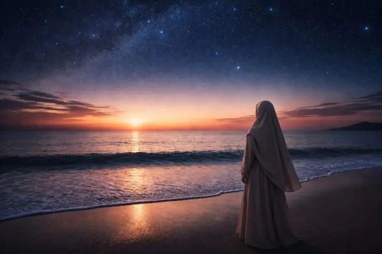 A woman gazing at the sea, wondering what truly holds human life together through Islamic Leadership Alignment.