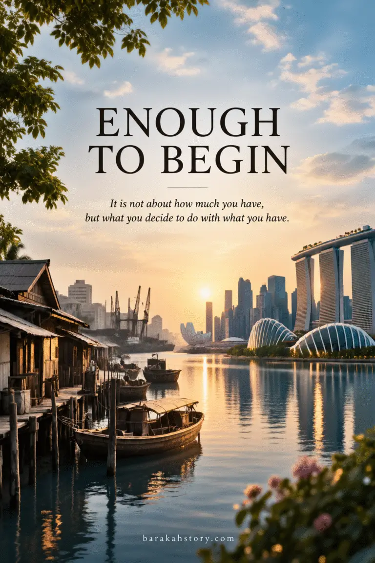 Singapore transformation from 1965 to a modern city, representing efficiency, stewardship, and enough to begin.
